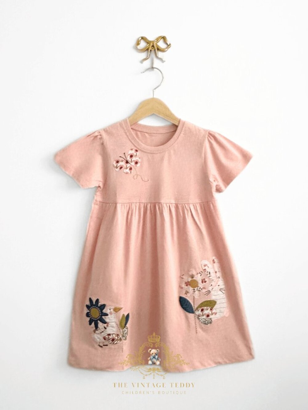 NWT Pretty Girls Embroidered Patchwork Dress Bunny, Duck, Butterfly & Flower 5T - Picture 2 of 5